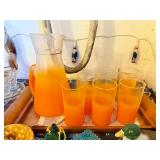Nice Looking Vintage Mid Century Orange Juice Pitcher & Glasses Set