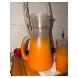 Nice Looking Vintage Mid Century Orange Juice Pitcher & Glasses Set