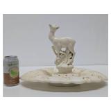 Vintage RED WING Art Pottery Deer Flower Frog w/Original Base