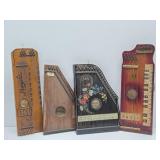 4 Antique Zither / Harp Musical Stringed Instruments