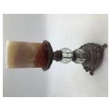 2 pillar candle holders with candles