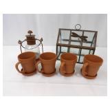 Hallmark Thailand Mugs 4 - with Saucers, Lantern & Dragonfly Glass Window Frame