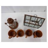 Hallmark Thailand Mugs 4 - with Saucers, Lantern & Dragonfly Glass Window Frame