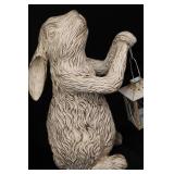 Pair of Distressed White Hare Lantern Statues - Garden Decor