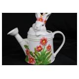 Rabbit-Themed Ceramic Platter & Rabbit Head Watering Can Set
