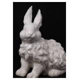 White Ceramic Rabbit Figurine - Includes 3 Decorated Easter Eggs