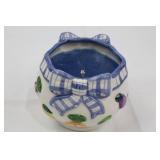 Blue Stripe Bow Rim Ceramic Dinnerware Set with Fruit Motifs (Plates, Mugs)