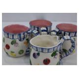 Blue Stripe Bow Rim Ceramic Dinnerware Set with Fruit Motifs (Plates, Mugs)