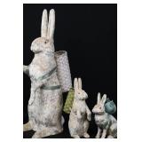 Three Rabbit Figurines with Baskets - Rustic Weathered Finish