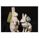 Three Rabbit Figurines with Baskets - Rustic Weathered Finish
