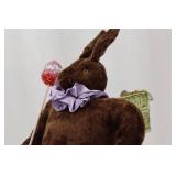 Brown Plush Bunny - Purple Scarf, Glitter Lollipop Wand, Basket & Green Base