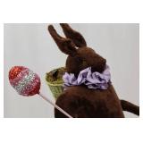 Brown Plush Bunny - Purple Scarf, Glitter Lollipop Wand, Basket & Green Base