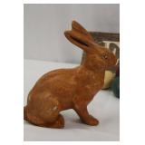 Egg Hunt Wooden Sign with Bunny Figurines and Painted Easter Eggs