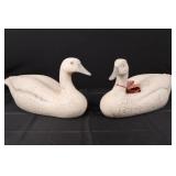 Pair of Crackle-Glaze Ceramic Swan Figurines with Ribbon - Vintage Decor