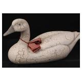Pair of Crackle-Glaze Ceramic Swan Figurines with Ribbon - Vintage Decor