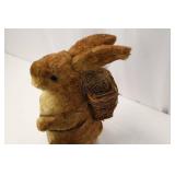 Vintage Felt Rabbit with Wicker Backpack - Primitive Folk Art Figurine