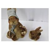 Plush Rabbits Pair - Brown/Tan with Woven Straw Baskets