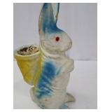Easter Bunny Planter - Vintage Blue Ceramic Rabbit, 11 inches tall