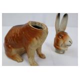 Antique German Hand-Painted Ceramic Rabbit Figurines - Pair, 7¼ in & 6½ in Tall