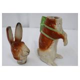 Rabbit Figurines - Brown/Orange & White with Green Backpack (2-pack)