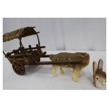 Rabbit with Wagon - Vintage German Paper Mache, 52 Inches Long