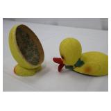 Vintage German Paper Mache Duck Figurine - 5 in Tall, Yellow with Red Beak