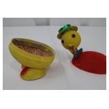 Vintage German Paper-Mache Easter Chick in Egg Shell on Stand