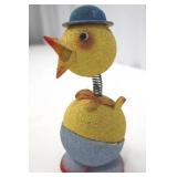 Vintage Chick Bobblehead - 7" Tall Yellow Spring-Neck with Blue Hat on Egg Base
