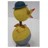 Vintage Chick Bobblehead - 7" Tall Yellow Spring-Neck with Blue Hat on Egg Base