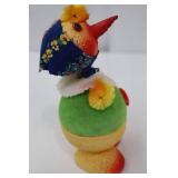 Vintage 1950s German Felt Bird Plush - Floral Blue Scarf, 5 Inches Tall