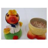 Vintage 1950s German Felt Bird Plush - Floral Blue Scarf, 5 Inches Tall