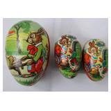 Vintage Hand-Painted Easter Egg Nesting Set - Rabbit & Duck Scene (3-Piece)