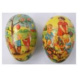 Pair of West German Vintage Easter Eggs - Hand-Painted Scenes