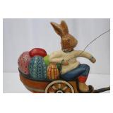 Rabbit in Wagon Figurine with Duck Pullers - Hand-Painted Easter Decor, Approximately 18 in