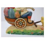 Rabbit in Wagon Figurine with Duck Pullers - Hand-Painted Easter Decor, Approximately 18 in