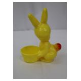 Vintage 1950s Easter Bunny Bobble-Head with Basket Yellow Vinyl