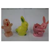 Vintage Hand-Painted Easter Figures with Pink Wheelbarrow - Mid-Century Lot of 4