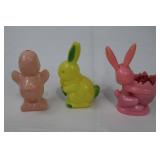Vintage Hand-Painted Easter Figures with Pink Wheelbarrow - Mid-Century Lot of 4