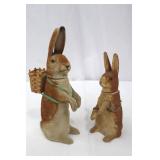 Vintage German Rabbit Figurines - 2-Piece Set with Basket, 9-inch Tall Bunny