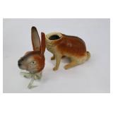 Vintage Ceramic Rabbit Figurines - Pair (Large Standing & Small Seated) with Ribbon