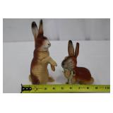 Vintage Ceramic Rabbit Figurines - Pair (Large Standing & Small Seated) with Ribbon