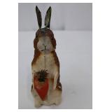 German Papier-Mache Easter Bunny Collectible - Carrot Holder with Evergreen Sprig
