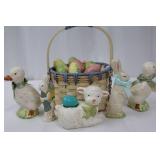 Midwest of Cannon Falls Teena Flanner Easter Figurines - Basket with Pastel Eggs & Bunnies