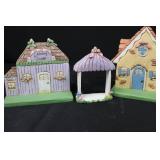 Midwest Easter Decor Lot - Porcelain Rabbit, Candy Shop, Gazebo & Cottage, Egg Ornament