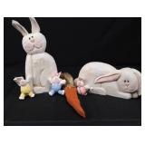 Wooden Easter Bunny Set - Large 10-1/2 in Standing Bunny, 4 in Reclining, 3 Mini Bunnies, 9 in Carrot