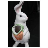 Ceramic Bunny Pitcher with Carrot Spout - 12.5 in Tall & 7 Wooden Decorated Eggs