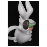 Ceramic Bunny Pitcher with Carrot Spout - 12.5 in Tall & 7 Wooden Decorated Eggs