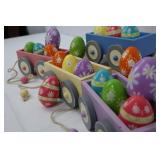 Wooden Egg Train Set - 4 Wagons, 17 Painted Eggs, 6 in long by 3 in wide