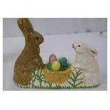 Ceramic Easter Bunny Figurines Lot - 2 Tall Brown Bunnies, 6 Eggs, 2 Kittens, Bunny & Rabbit Minis