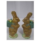 Ceramic Easter Bunny Figurines Lot - 2 Tall Brown Bunnies, 6 Eggs, 2 Kittens, Bunny & Rabbit Minis